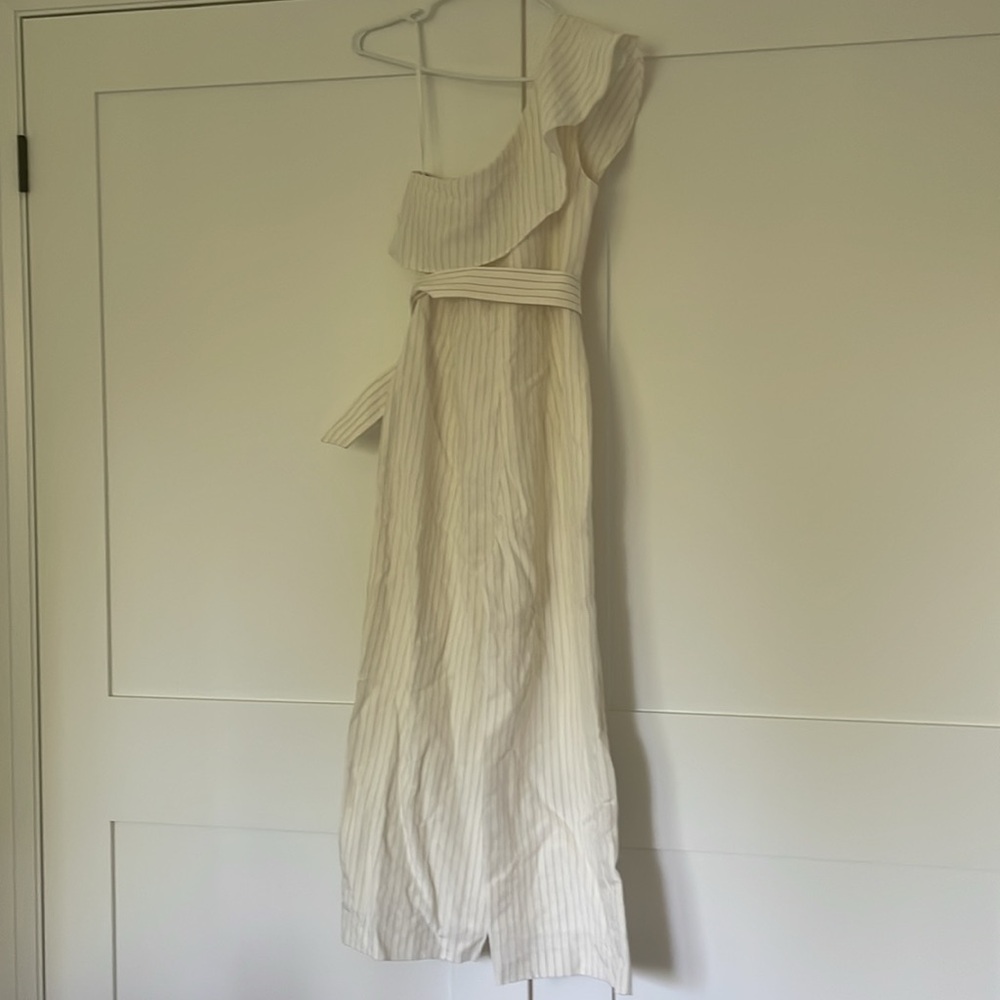 Club Monaco white pinstripe romper off shoulder - Picture 3 of 11